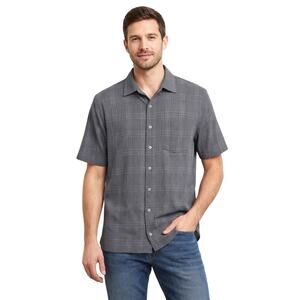 Van Heusen Studio Gray Short Sleeve Button Up Shirt Size S 14-14.5